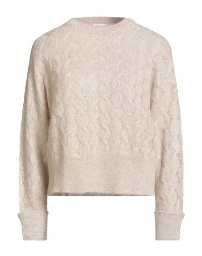 Brunello Cucinelli Woman Sweater Beige Size Xxl Mohair Wool, Polyamide, Wool, Metallic Fiber In Brown