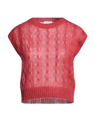 Brunello Cucinelli Woman Sweater Brick Size Xxl Mohair Wool, Polyamide, Wool In Red