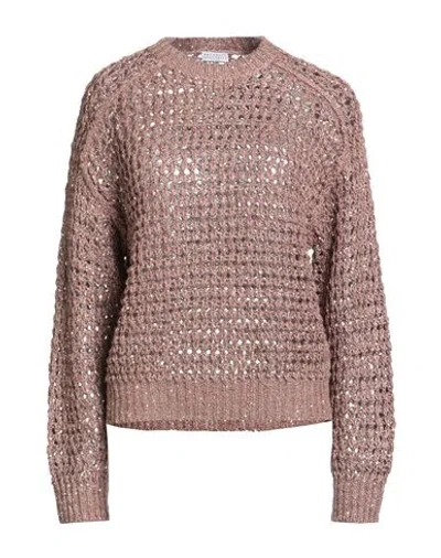 Brunello Cucinelli Woman Sweater Brown Size 3xl Silk, Linen, Polyamide, Polyester In Neutral