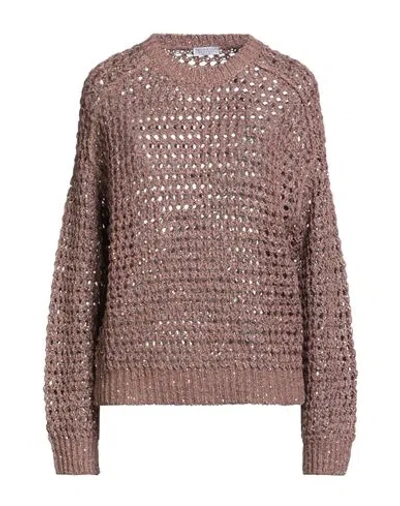 Brunello Cucinelli Woman Sweater Brown Size M Silk, Linen, Polyamide, Polyester