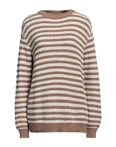 Brunello Cucinelli Woman Sweater Camel Size L Cotton In Beige