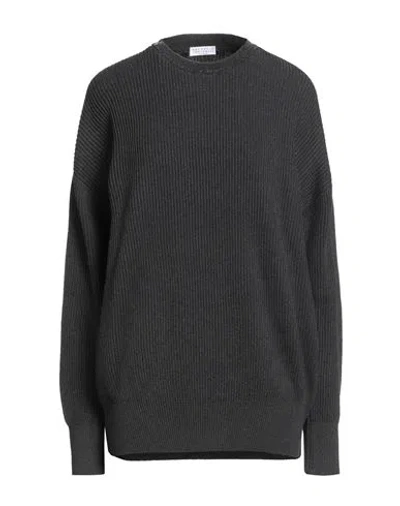 Brunello Cucinelli Woman Sweater Charcoal Size M Cotton, Elastane, Ecobrass In Gray