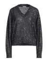 Brunello Cucinelli Woman Sweater Charcoal Size M Linen, Cashmere, Silk, Polyester In Grey