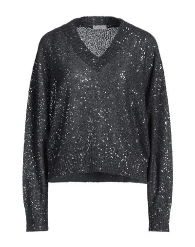 Brunello Cucinelli Woman Sweater Charcoal Size M Linen, Cashmere, Silk, Polyester In Grey