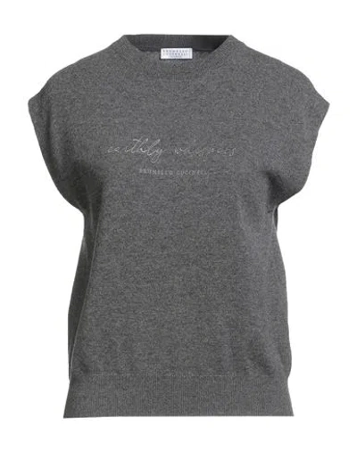Brunello Cucinelli Woman Sweater Charcoal Size M Virgin Wool, Cashmere, Silk In Gray