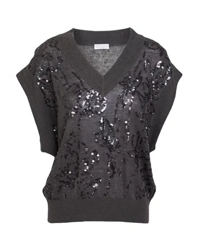 Brunello Cucinelli Woman Sweater Charcoal Size Xs Linen, Polyamide, Polyester In Gray