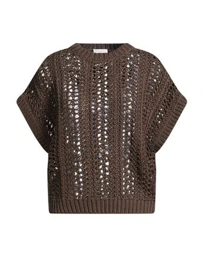 Brunello Cucinelli Woman Sweater Chocolate Brown Size Xl Cotton