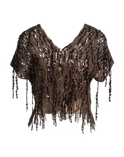 Brunello Cucinelli Woman Sweater Chocolate Brown Size Xl Cotton, Polyamide, Viscose, Metallic Polyes