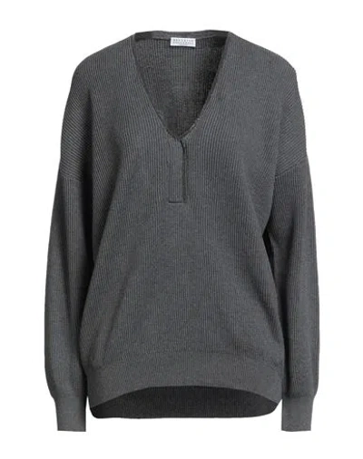 Brunello Cucinelli Woman Sweater Grey Size 3xl Cotton, Brass In Gray