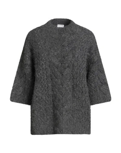 Brunello Cucinelli Woman Sweater Grey Size L Alpaca Wool, Polyamide, Wool, Brass In Gray