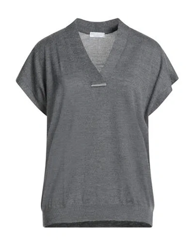 Brunello Cucinelli Woman Sweater Grey Size L Cashmere, Silk, Brass, Ecobrass In Gray