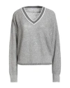 Brunello Cucinelli Woman Sweater Grey Size L Linen, Nylon, Polyester, Cotton In Gray