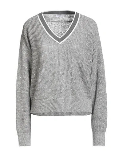 Brunello Cucinelli Woman Sweater Grey Size L Linen, Nylon, Polyester, Cotton In Gray