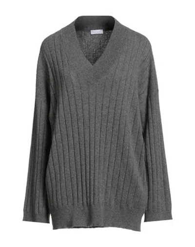 Brunello Cucinelli Woman Sweater Grey Size M Cashmere, Brass In Gray