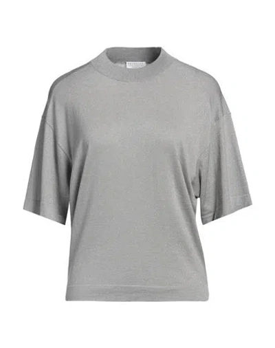 Brunello Cucinelli Woman Sweater Grey Size M Cashmere, Silk, Polyamide, Metallized Polyamide