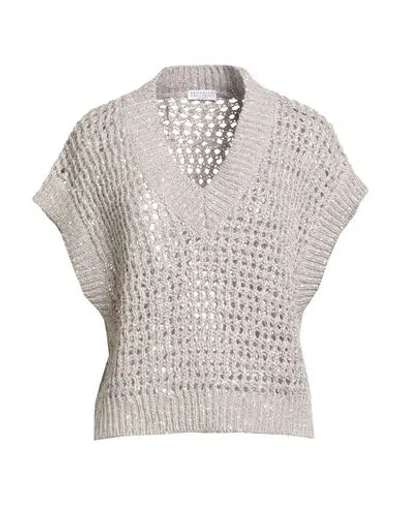 BRUNELLO CUCINELLI BRUNELLO CUCINELLI WOMAN SWEATER GREY SIZE M SILK, LINEN, POLYAMIDE, POLYESTER