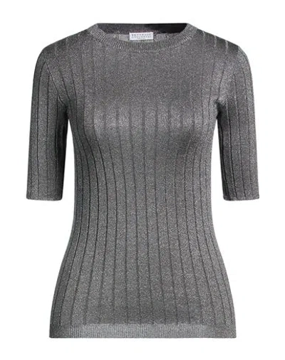 Brunello Cucinelli Woman Sweater Grey Size M Silk, Metallic Polyester, Polyamide In Gray