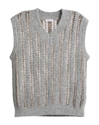 Brunello Cucinelli Sparkling Beige Cashmere Wool Vest In Gray