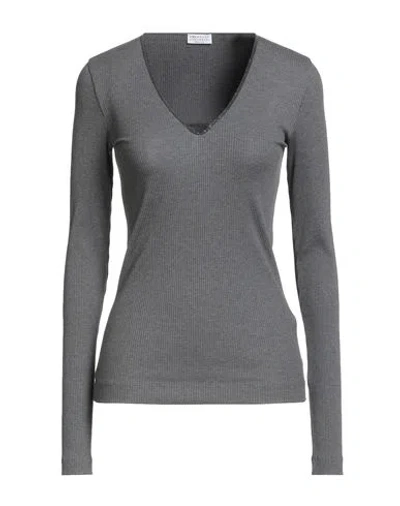 Brunello Cucinelli Woman Sweater Grey Size Xl Cotton, Elastane, Recycled Brass In Gray