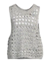 Brunello Cucinelli Women's Jute And Cotton Mesh Knit Top In Grey