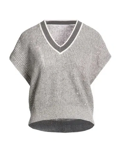 Brunello Cucinelli Woman Sweater Grey Size Xl Linen, Nylon, Polyester, Cotton In Gray