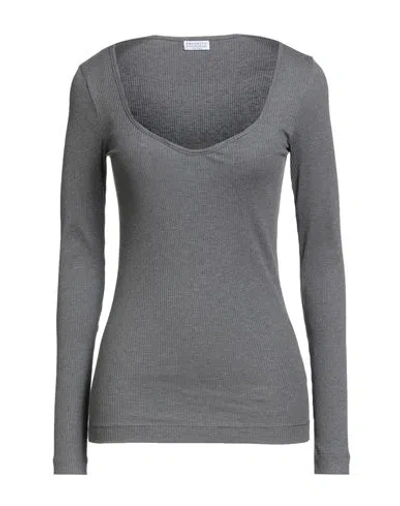 Brunello Cucinelli Woman Sweater Grey Size Xxl Cotton, Elastane, Ecobrass In Gray