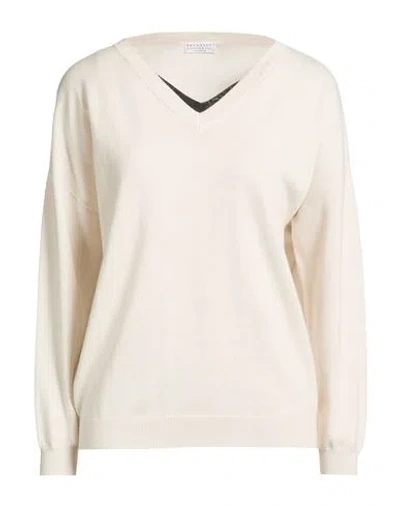 Brunello Cucinelli Woman Sweater Ivory Size L Cashmere, Brass, Acetate, Silk In White