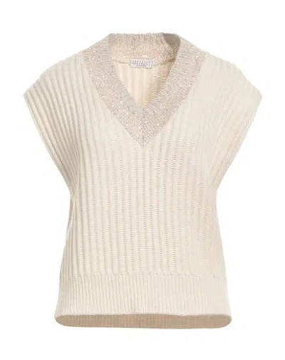 Brunello Cucinelli Woman Sweater Ivory Size M Cashmere, Polyester, Polyamide, Mohair Wool, Metallic In Neutral