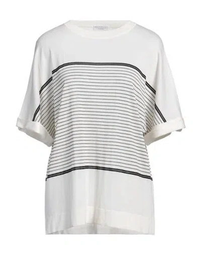 Brunello Cucinelli Woman Sweater Ivory Size M Cashmere, Silk, Cotton, Viscose, Metallic Polyester In White