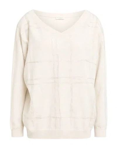 Brunello Cucinelli Woman Sweater Ivory Size M Virgin Wool, Cashmere, Silk, Polyester, Cotton In White