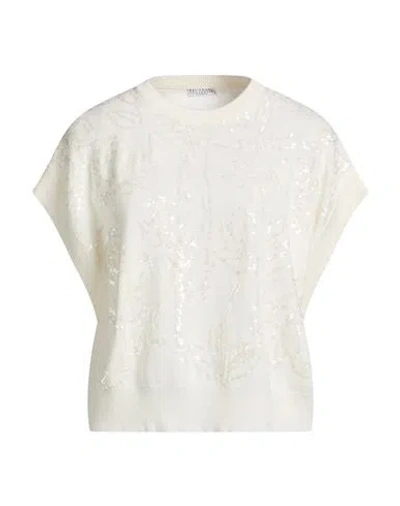 Brunello Cucinelli Woman Sweater Ivory Size M Virgin Wool, Cashmere, Silk In White