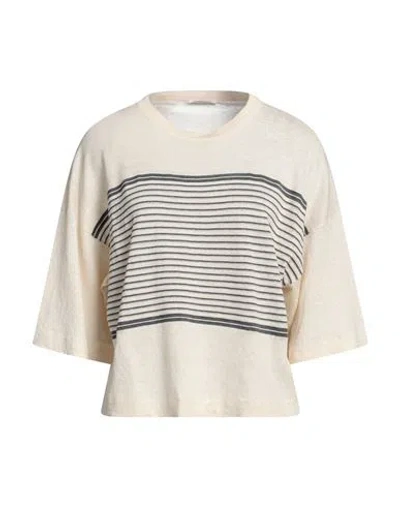 Brunello Cucinelli Woman Sweater Ivory Size Xxl Linen, Cotton, Viscose, Metallic Polyester In White