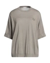 Brunello Cucinelli Woman Sweater Khaki Size Xxl Cashmere, Silk, Hemp, Brass In Beige