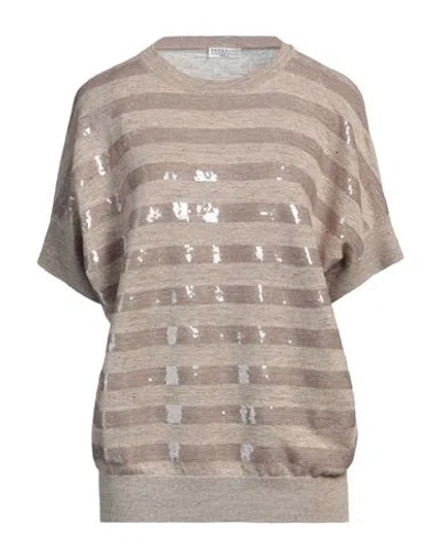 Brunello Cucinelli Woman Sweater Khaki Size M Linen, Cotton, Polyester In Beige