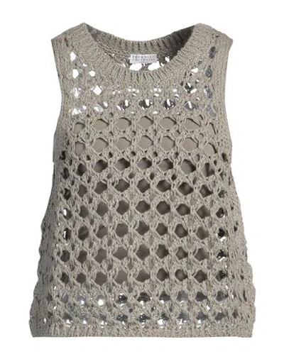 Brunello Cucinelli Woman Sweater Khaki Size Xl Jute, Cotton, Polyamide In Beige