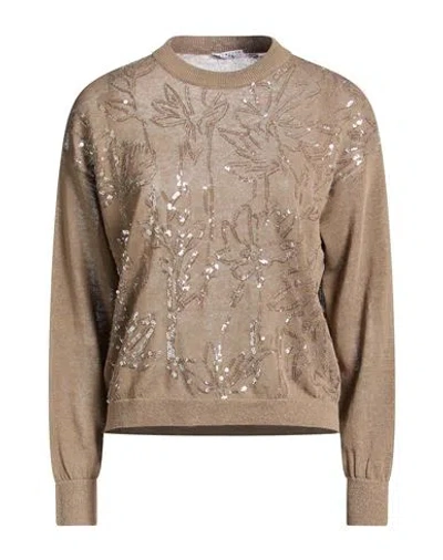 Brunello Cucinelli Woman Sweater Khaki Size Xl Linen, Polyamide In Multi