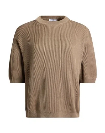 Brunello Cucinelli Woman Sweater Khaki Size Xs Cotton, Brass In Beige