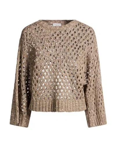 Brunello Cucinelli Woman Sweater Khaki Size Xs Silk, Linen, Polyamide, Polyester In Brown