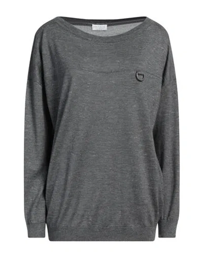 Brunello Cucinelli Woman Sweater Lead Size M Cashmere, Silk, Hemp, Brass In Grey
