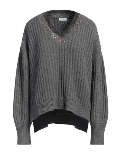 Brunello Cucinelli Woman Sweater Lead Size S Cashmere, Synthetic Fibers, Mohair Wool, Metallic Fiber In Grey