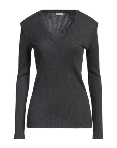 Brunello Cucinelli Woman Sweater Lead Size M Cotton, Brass, Acetate, Silk In Grey