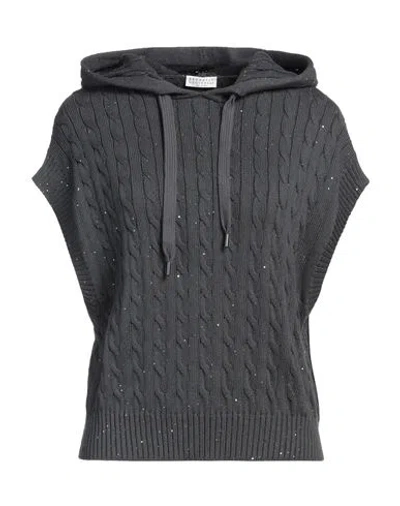 Brunello Cucinelli Woman Sweater Lead Size M Cotton, Polyester, Brass In Grey