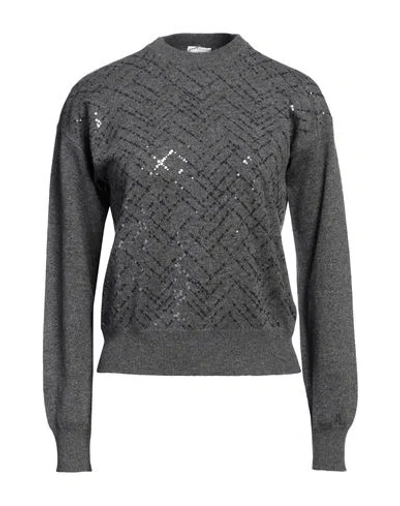 Brunello Cucinelli Woman Sweater Lead Size Xxl Virgin Wool, Cashmere, Silk, Polyester In Grey
