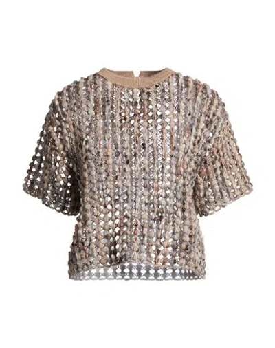 Brunello Cucinelli Woman Sweater Light Brown Size M Virgin Wool, Polyamide, Wool, Polyester, Cashmer In Beige
