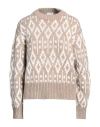 Brunello Cucinelli Crew Neck Printed Cashmere Jumper In Beige