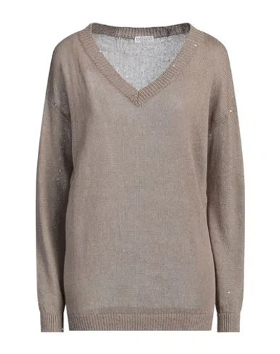 Brunello Cucinelli Woman Sweater Light Brown Size Xl Linen, Silk, Polyamide In Beige