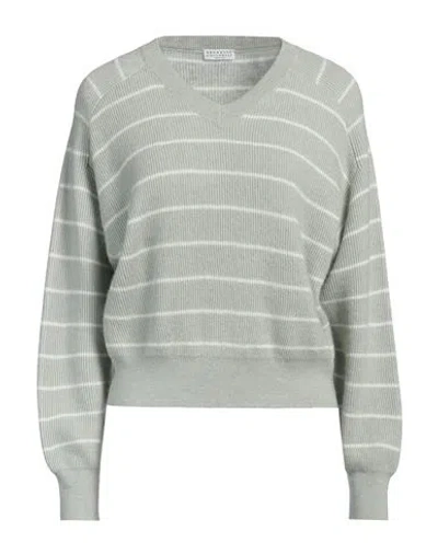 Brunello Cucinelli Striped Ribbed Jumper In Grün Weiss