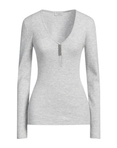 Brunello Cucinelli Woman Sweater Light Grey Size L Cashmere, Viscose, Polyester, Ecobrass