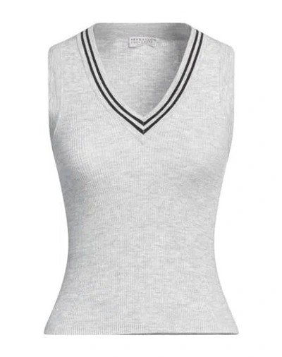 BRUNELLO CUCINELLI BRUNELLO CUCINELLI WOMAN SWEATER LIGHT GREY SIZE XS CASHMERE, VISCOSE, POLYESTER, SILK