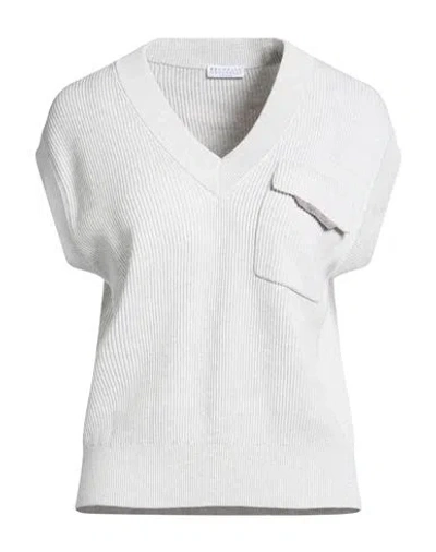 Brunello Cucinelli Woman Sweater Light Grey Size M Cotton In White